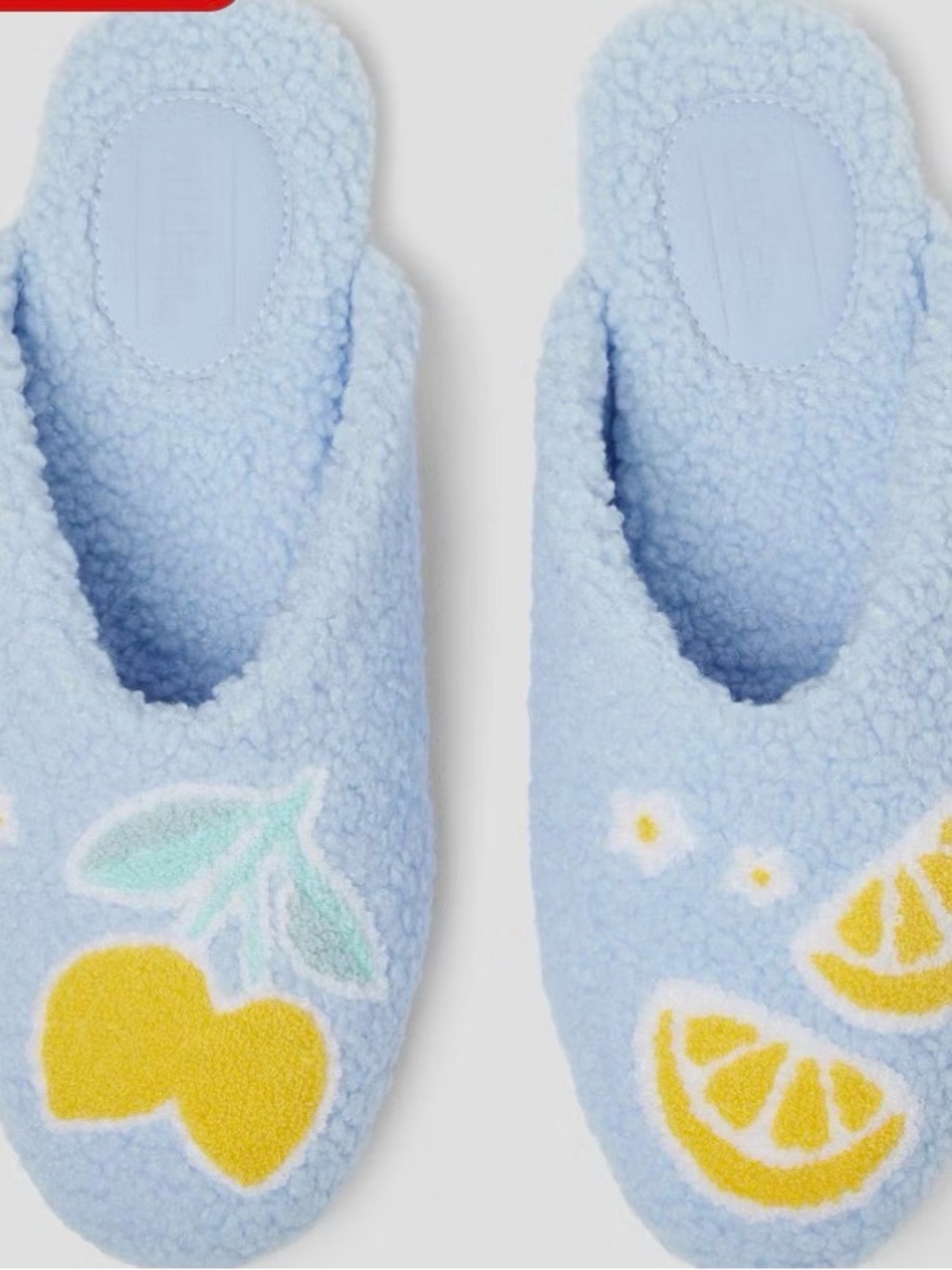 Light Blue Fuzzy Fruit Slippers with Yellow Lemon